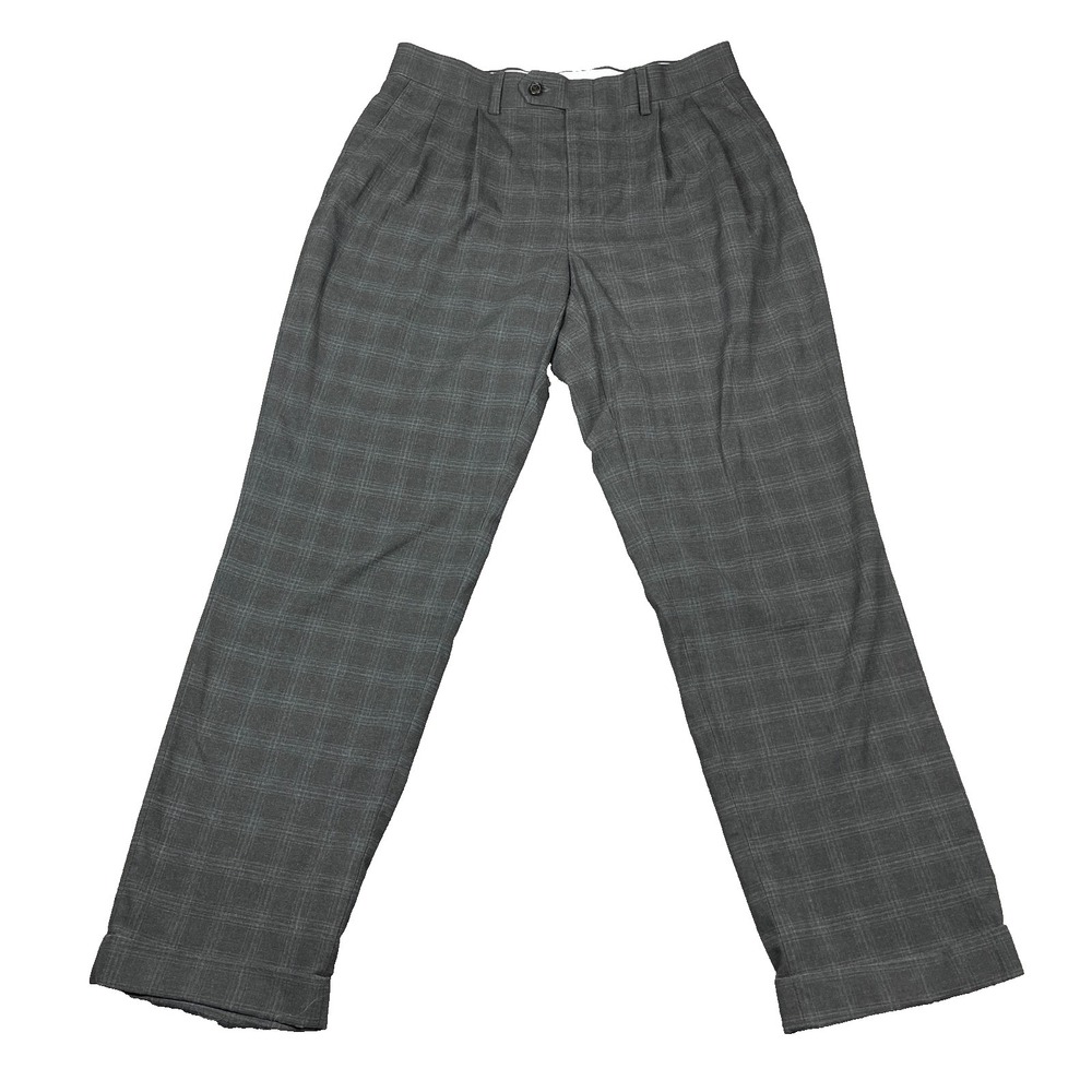 VTG Ralph Ralph Lauren Mens Pleated Cuffed Pants Gray Plaid 32X30(28) Classic - Picture 1 of 10